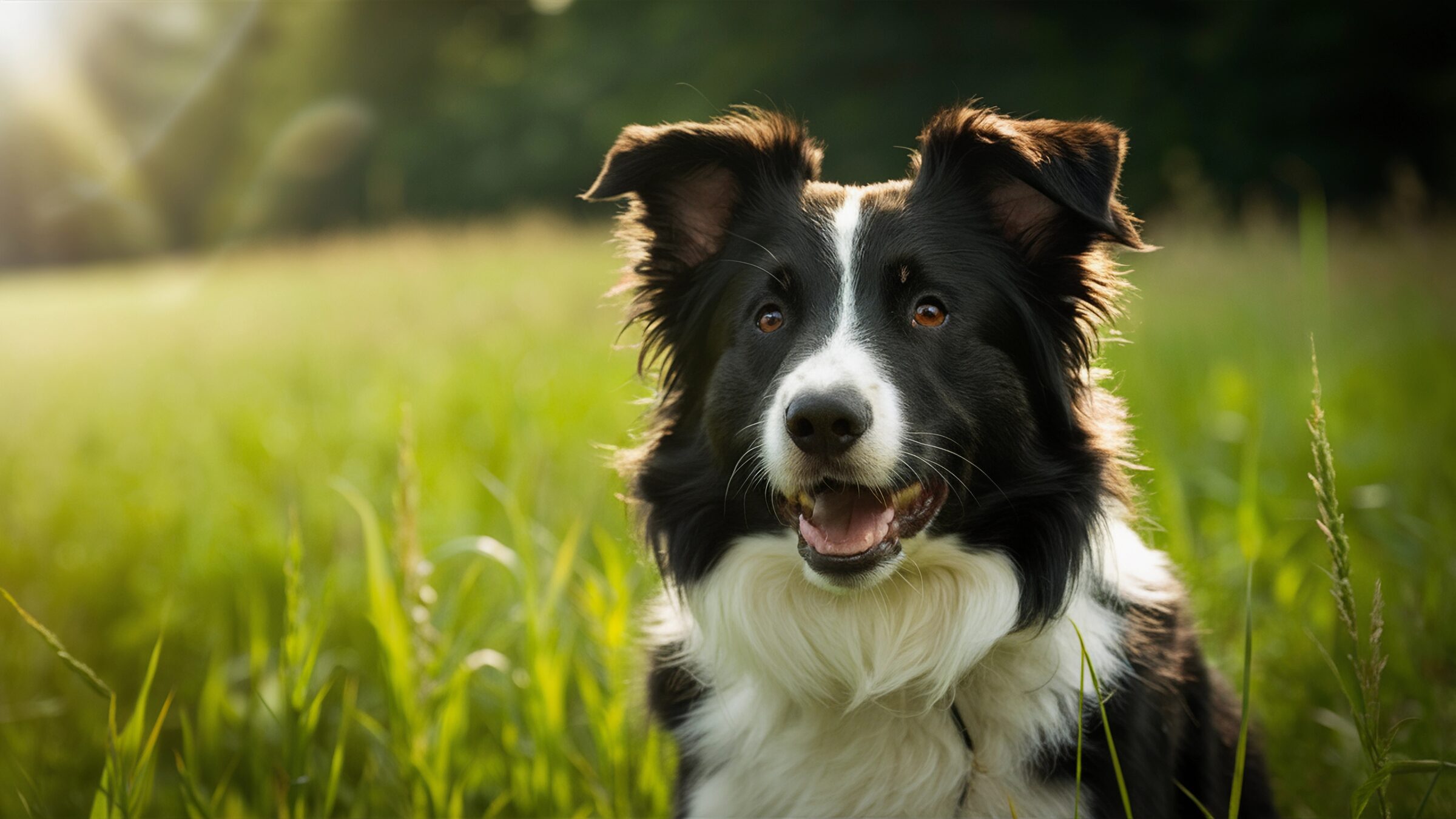a border collie herding dog in tall grass
